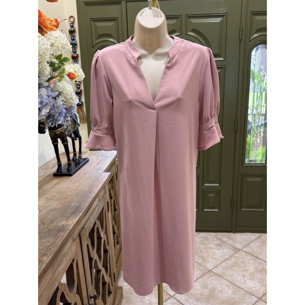 Women's Light Pink Short Sleeve Ruffle Dress – Size Large (L)